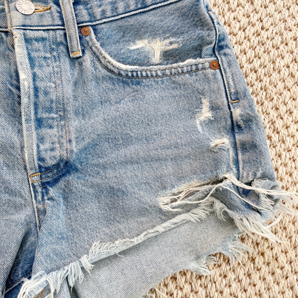 AGOLDE Distressed Denim Cutoff Shorts Women’s Size 24 High Rise Raw Hem - Picture 7 of 12